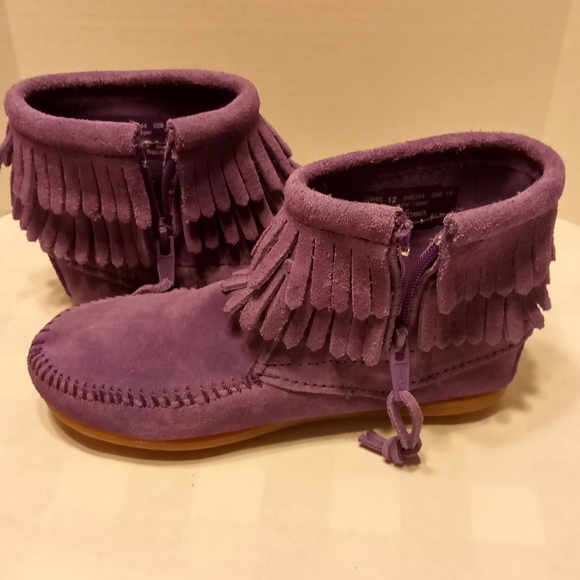 Minnetonka moccasins children's double fringe ankle boot purple size 12 - Picture 6 of 7
